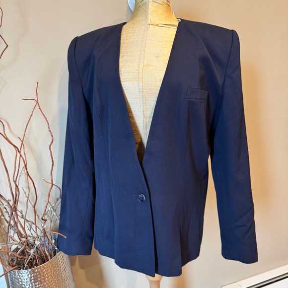 Vintage 90s Sasson‎ Jeans Blazer Sz 12 Navy Boxy - Picture 1 of 14